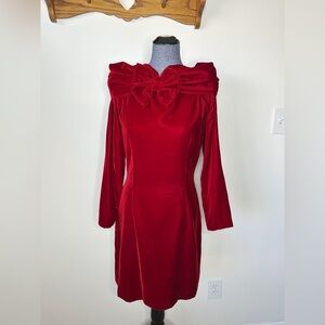 Vintage 1960s Red Velvet Mini Dress With Detachable Bow Collar Size 6
